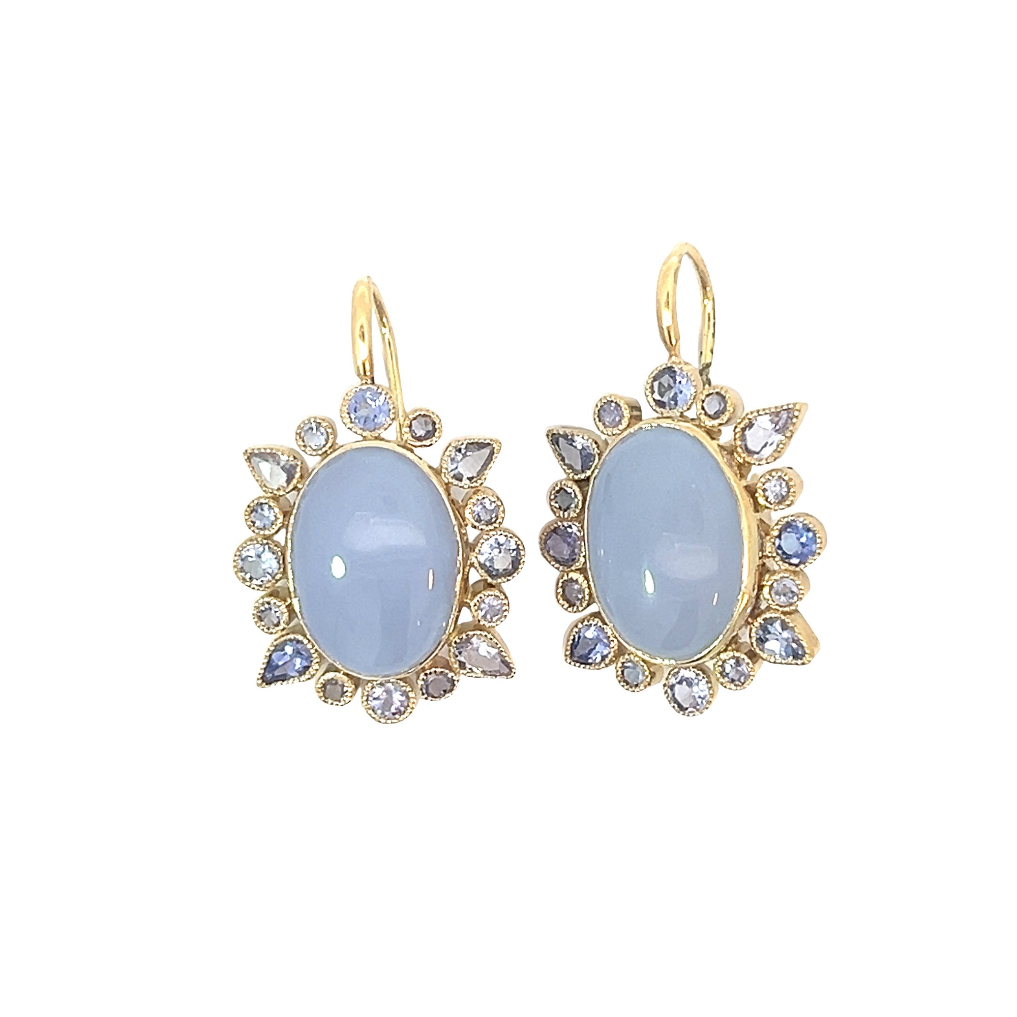 Chalcedony and Tanzanite Halo Earrings