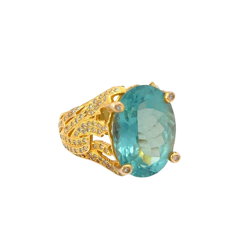 Blue Zircon and Diamond Ring