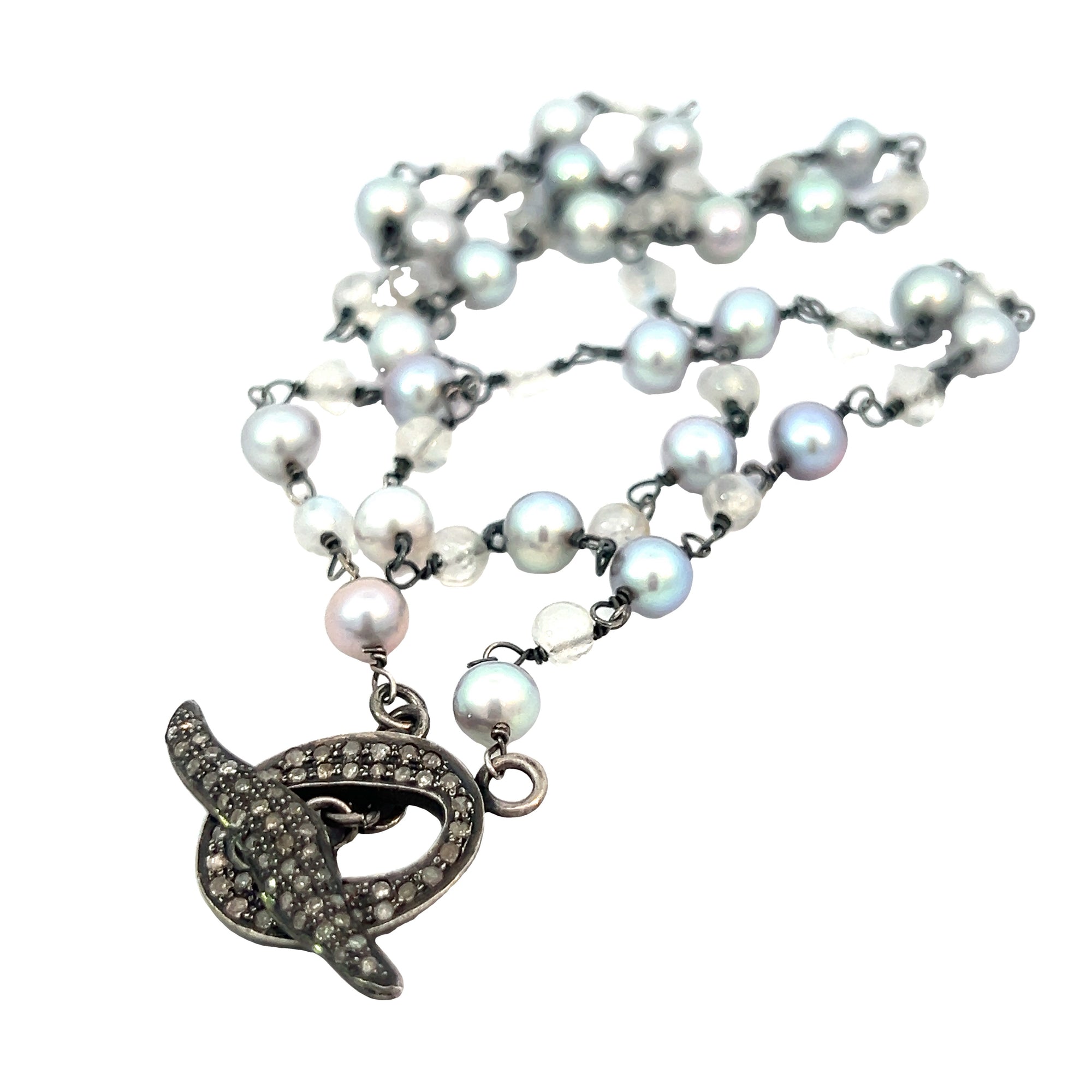 Oxidized Silver and Pearl Necklace