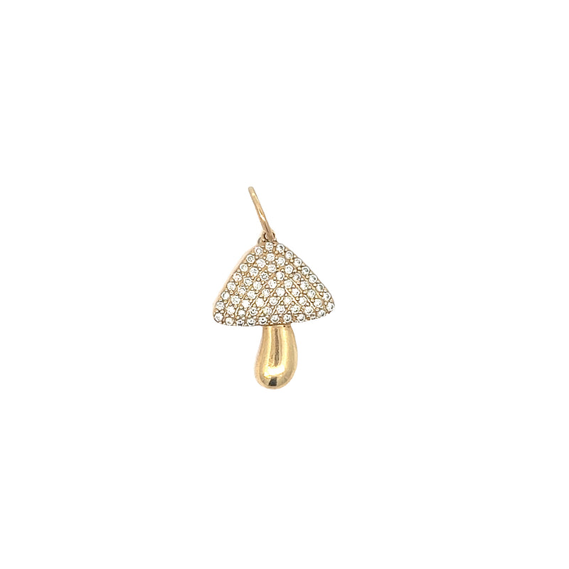 Yellow Gold White Pavé Diamond Top Mushroom Pendant