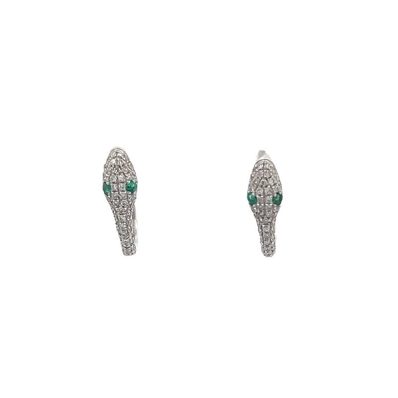 Pave Diamond Serpentine Lever Hoops with Emerald Eyes