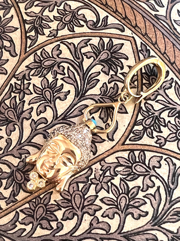 Gold and Diamond Buddha Pendant with Sleeping Beauty Turquoise