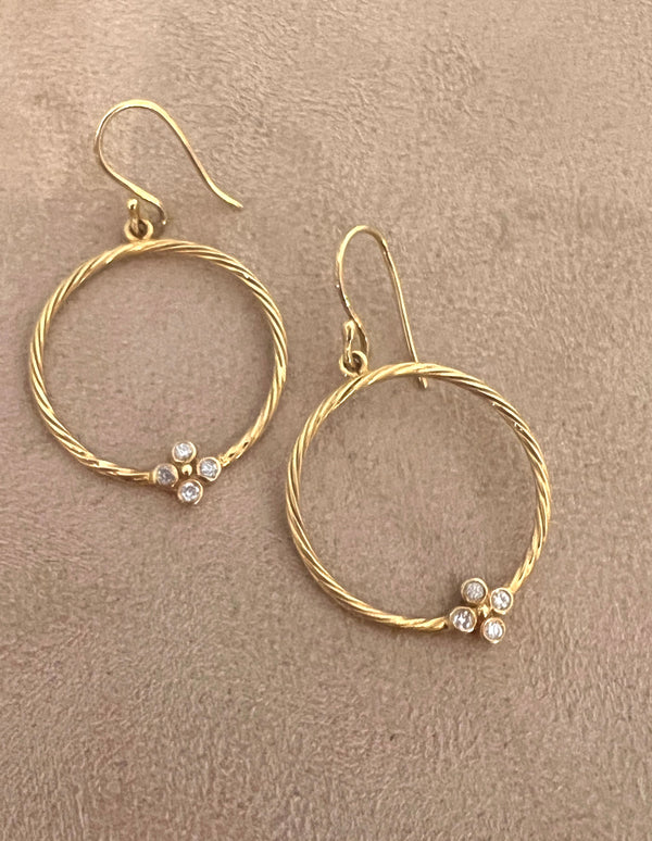 Round Open Twist Circle Drop Earrings with Diamonds