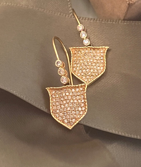 Pave Diamond 18k Royal Shield Earrings
