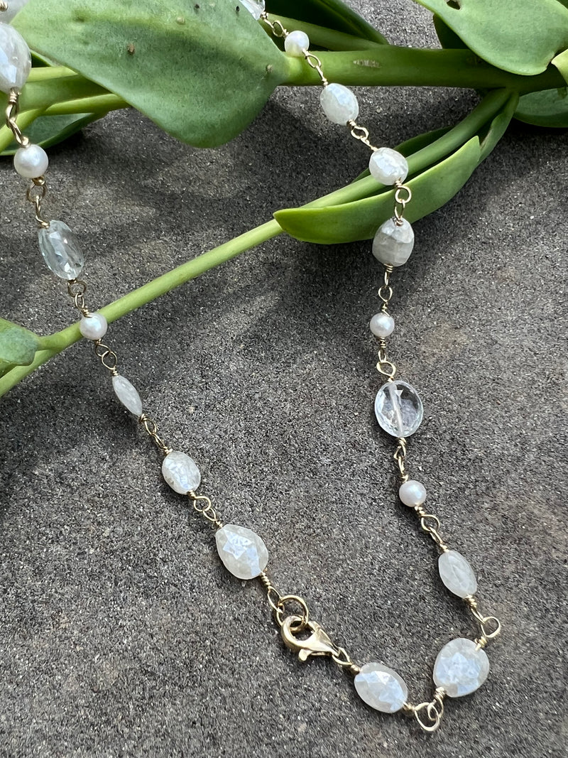 White Topaz, Pearl and White Sapphire Necklace