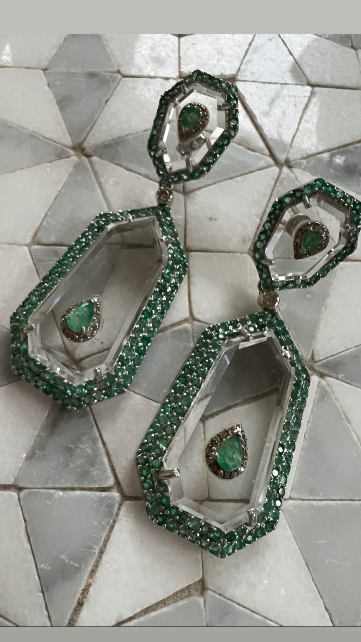 Emerald and Diamond Cut Crystal Earrings