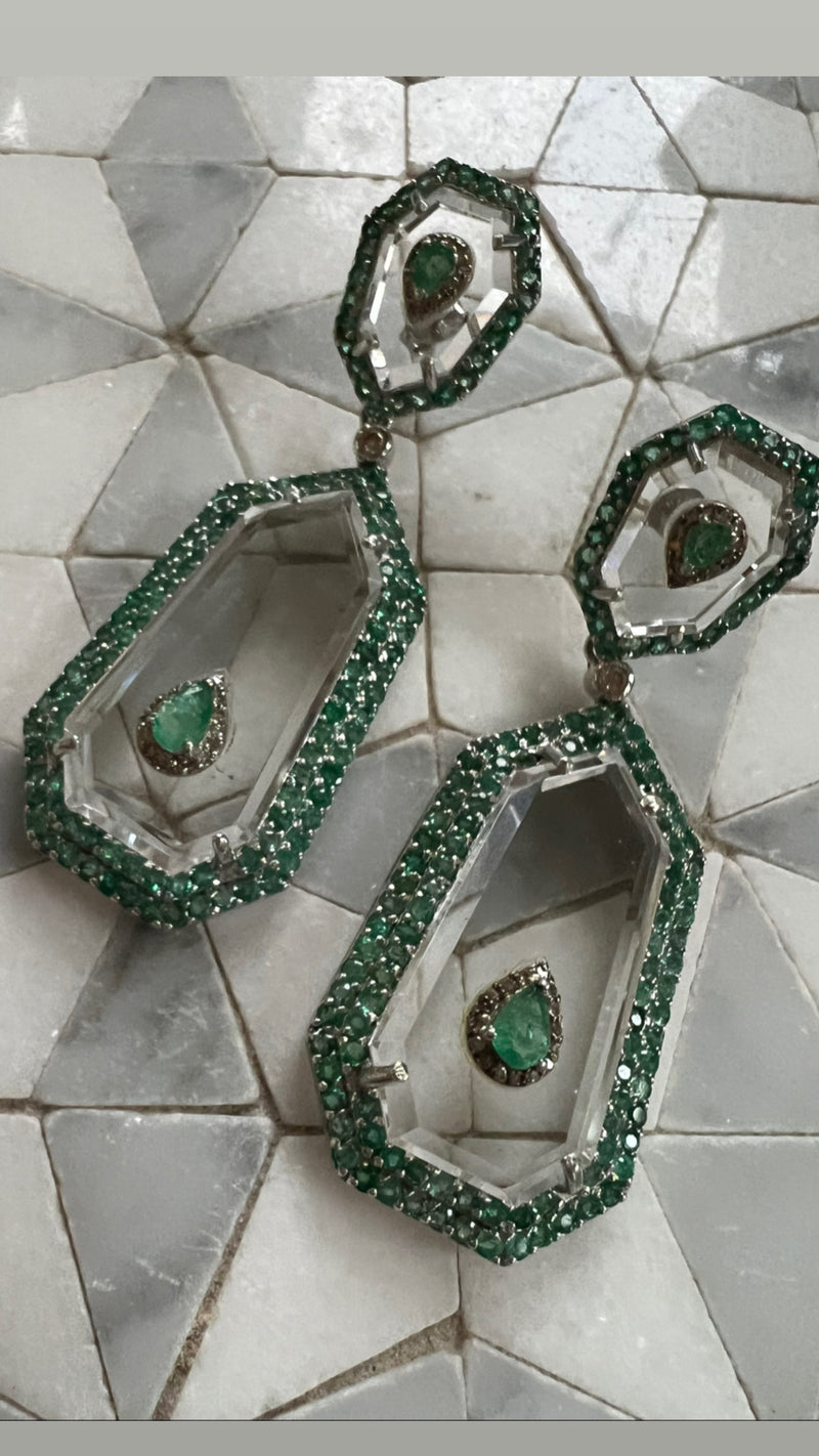 Emerald and Diamond Cut Crystal Earrings