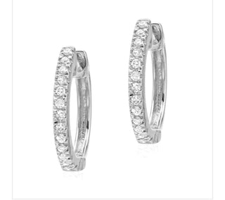 14k White Gold Diamond Huggie Hoops