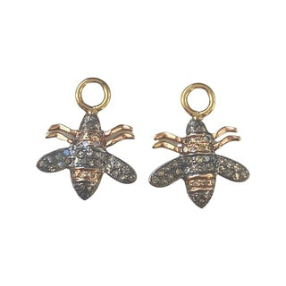 14k Gold and Oxidized Diamond Bee Charms