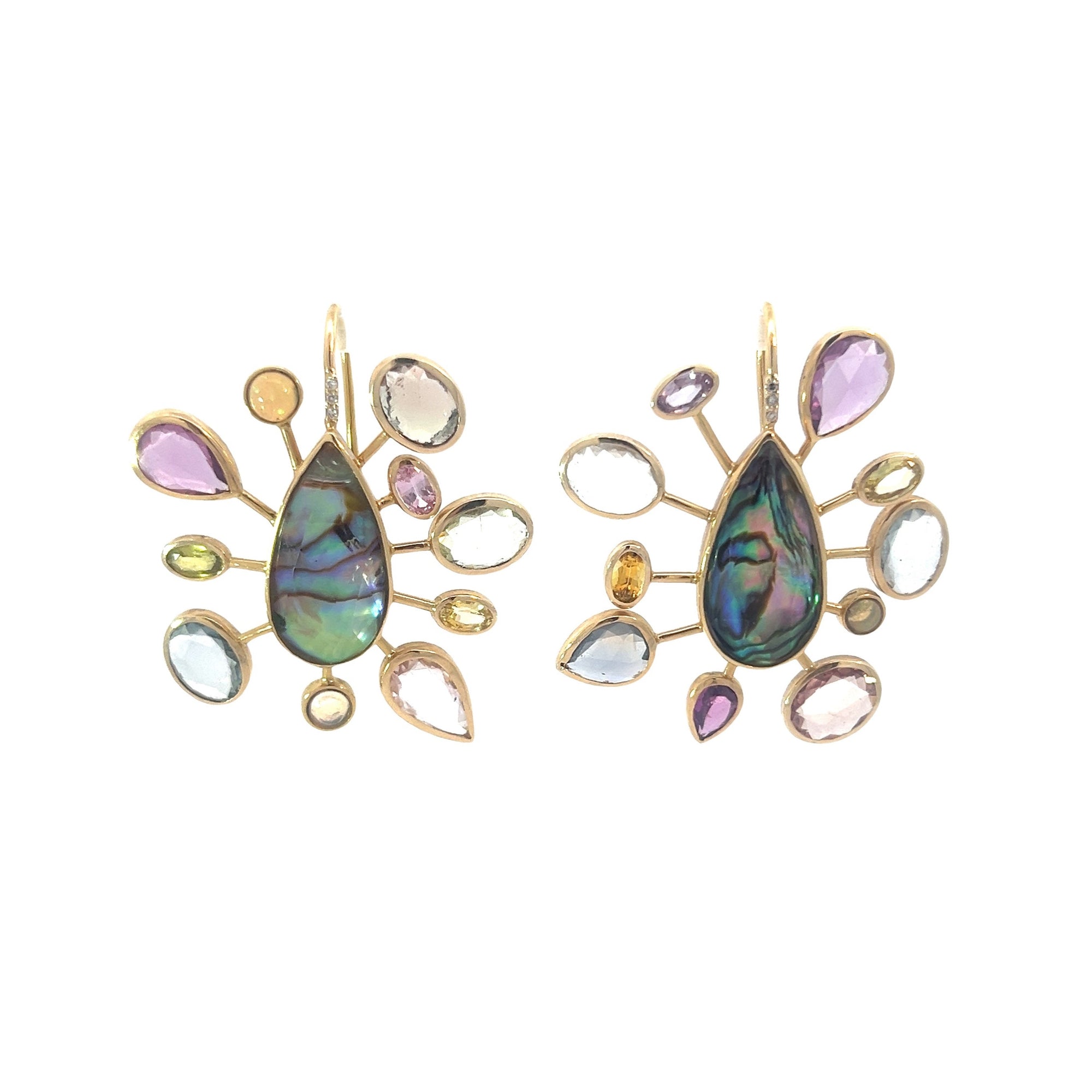 18k Faceted Abalone, Sapphire and Diamond Earrings