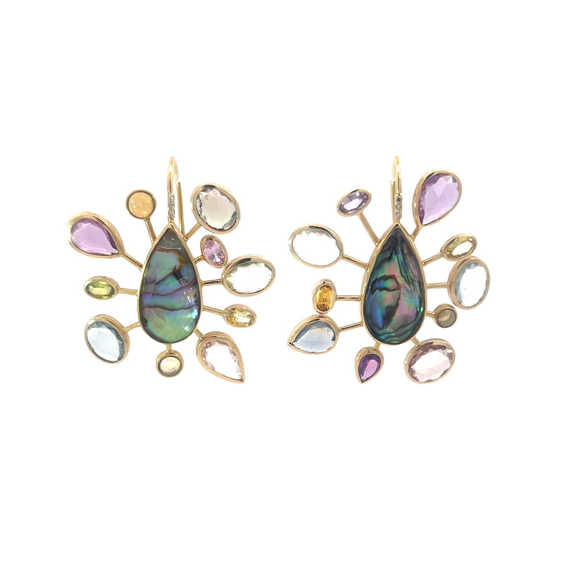 18k Faceted Abalone, Sapphire and Diamond Earrings