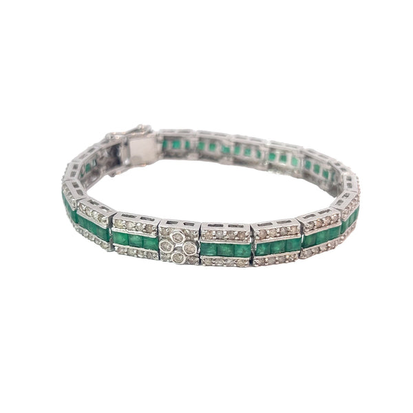 Emerald and Diamond Silver Bracelet