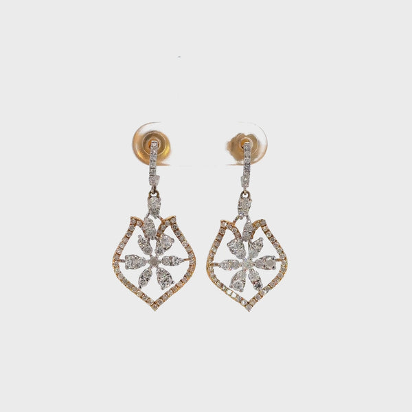 18k Yellow and White Gold Full Cut Diamond Earrings