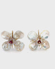 Freshwater Pearl Petals and Garnet 18k Yellow Gold Flower Earrings