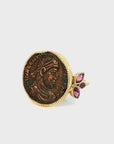 18k Yellow Gold and Garnet Roman Coin Ring