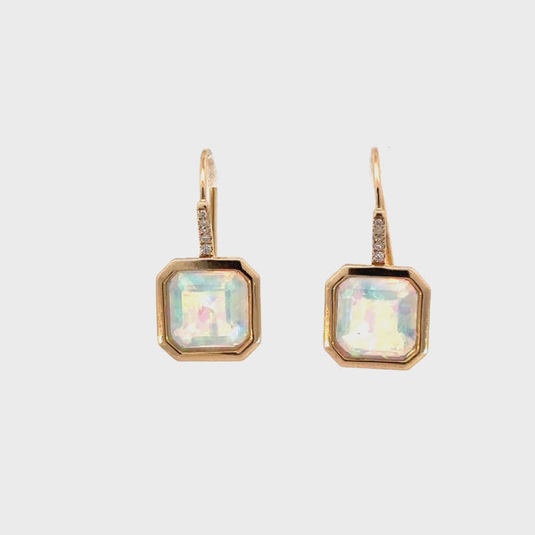 Princess cut Opal and Diamond Earrings