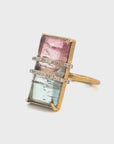 Bi-Color Tourmaline Diamond Strap Ring