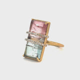 Bi-Color Tourmaline Diamond Strap Ring