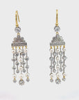 Two Tone White Sapphire & Pearl Round Cut Drop Earrings