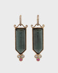 Tourmaline and Diamond Shield Cut Earring