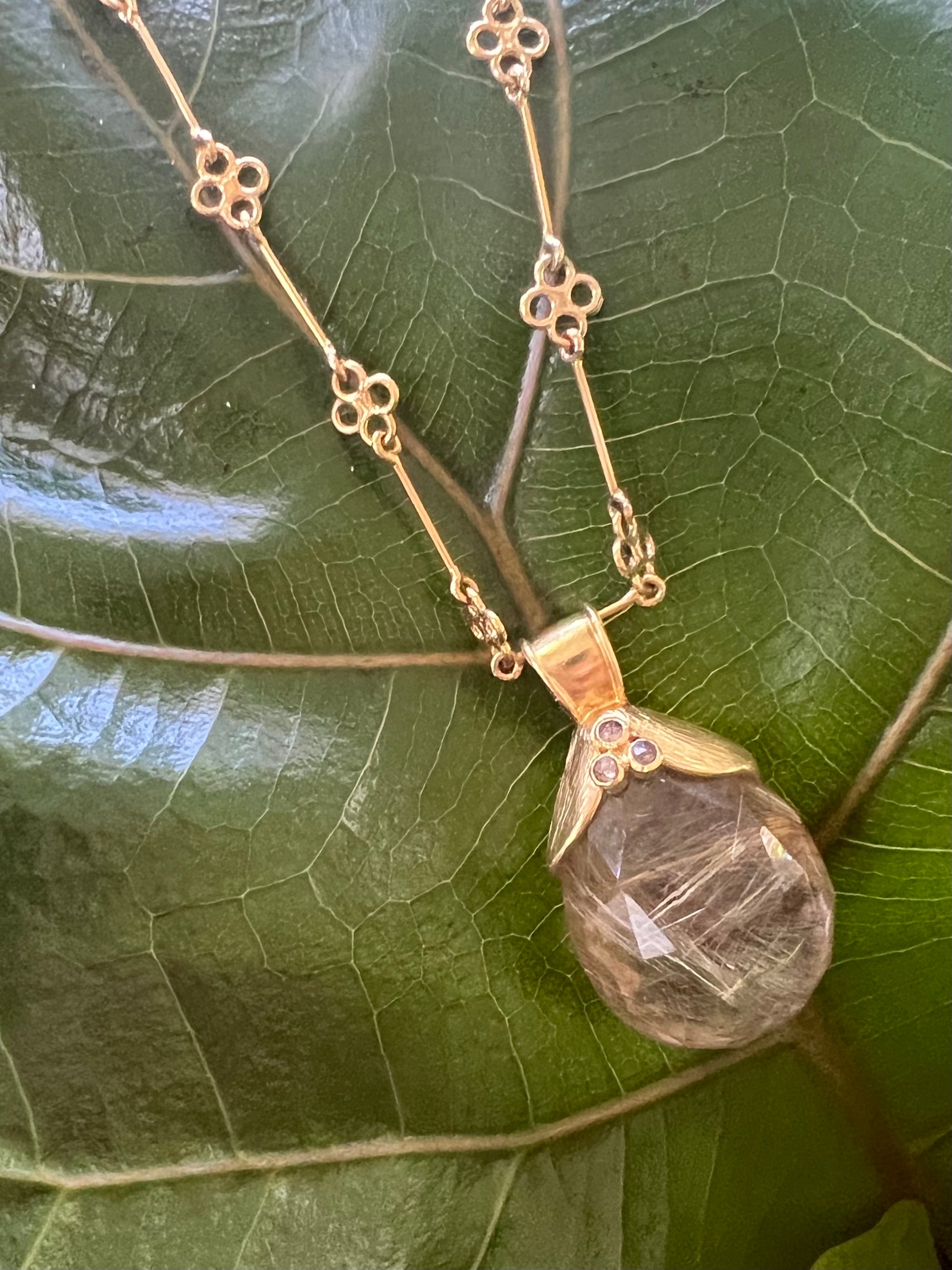 Rutilated Quartz and Diamond Pendant