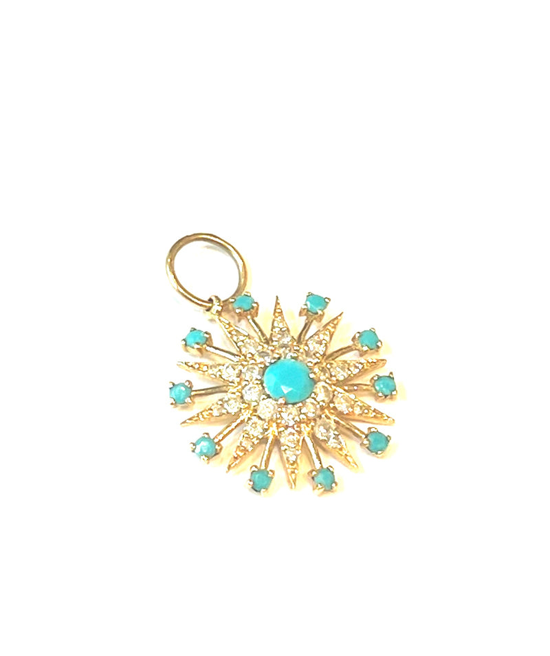 Sleeping Beauty Turquoise and Diamond Starburst Pendant