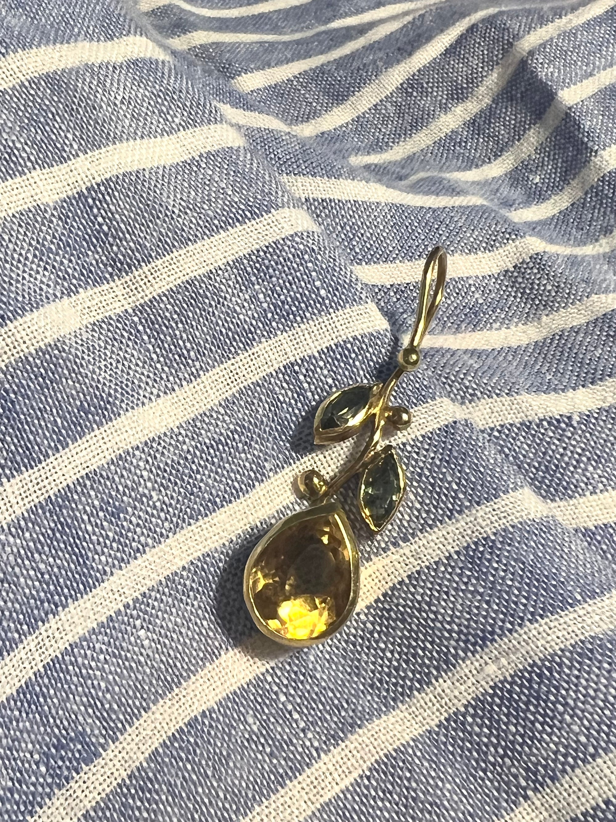 Citrine and Green Sapphire Vine Pendant