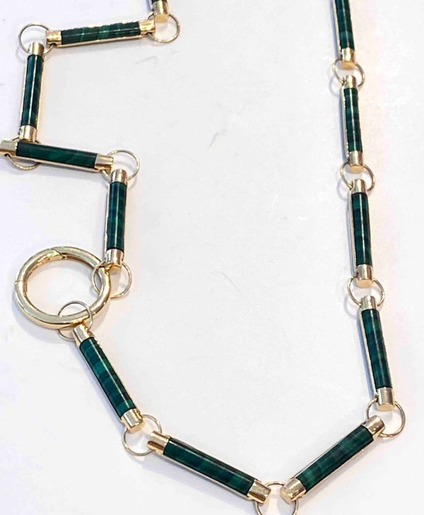 14k Yellow Gold Malachite Chain Necklace