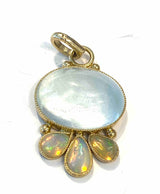 18k Large Blue Topaz with Opal Pendant