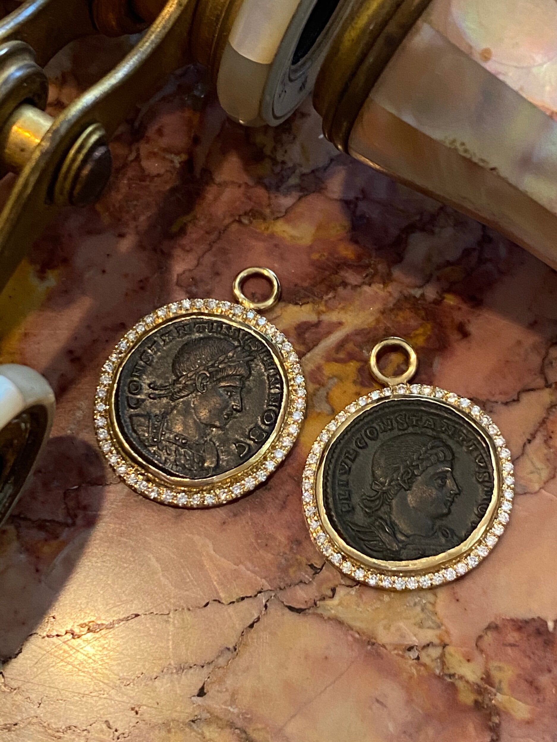 Roman Coin Hoop Charms