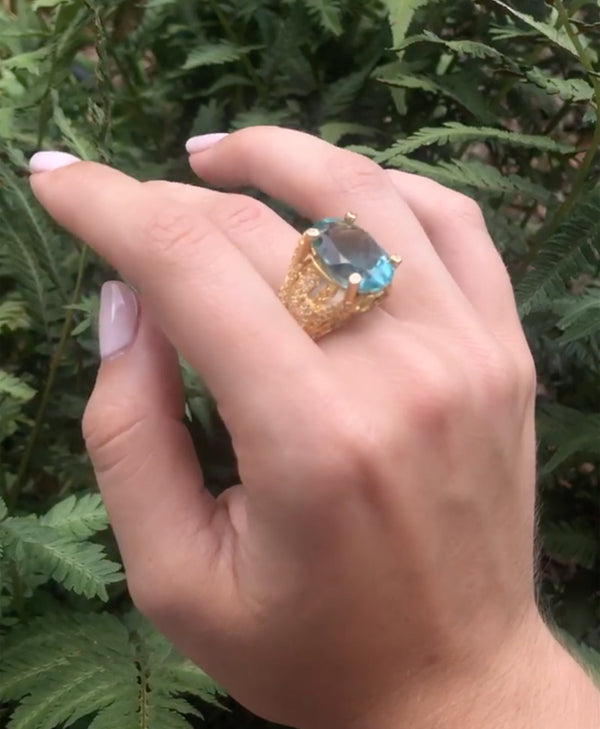 Blue Zircon Diamond Ring