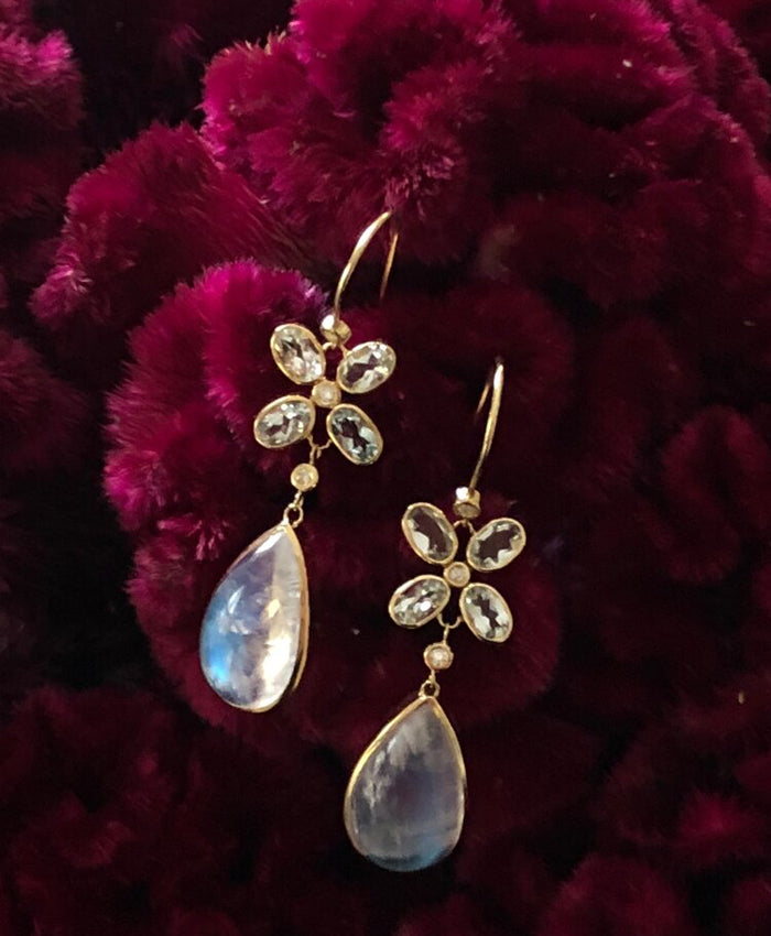 Floral Moonstone Drop Earrings