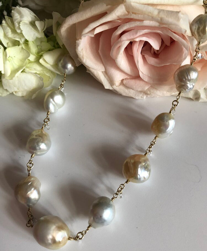 South Sea Pearl and Briolette Diamond Necklace