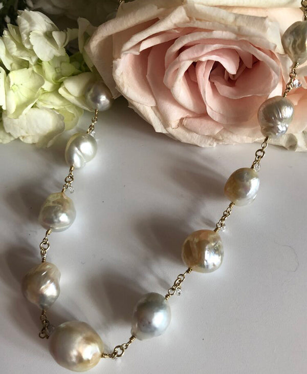 South Sea Pearl and  Briolette Diamond Necklace