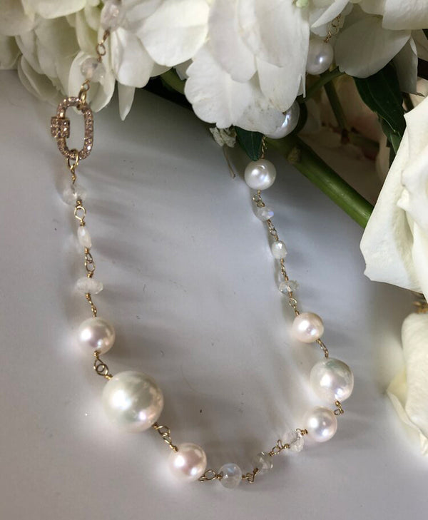 White Sapphire &amp; Pearl Necklace